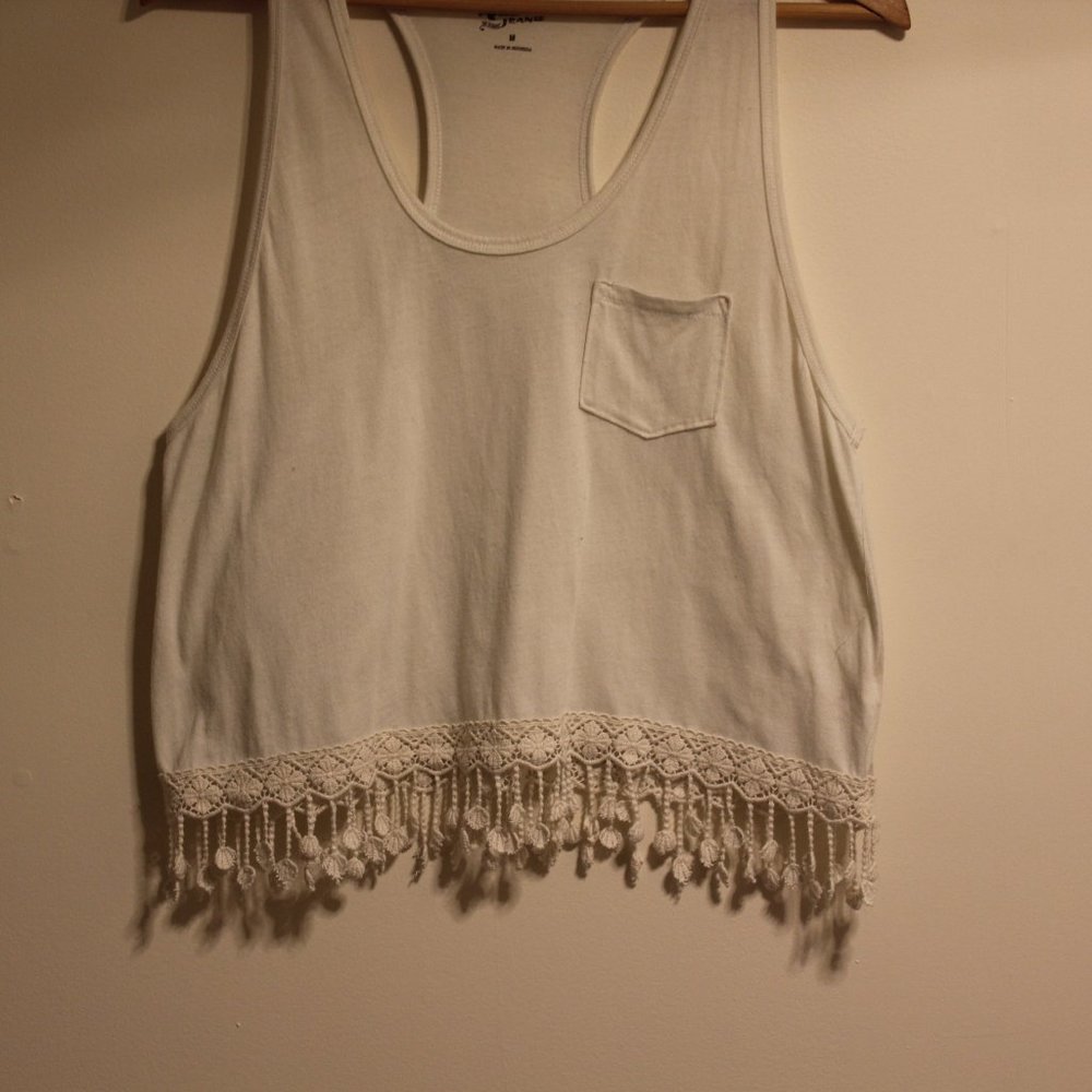 Arizona Jeans White Embroidered Tassels Tank Top - Picture 3 of 7